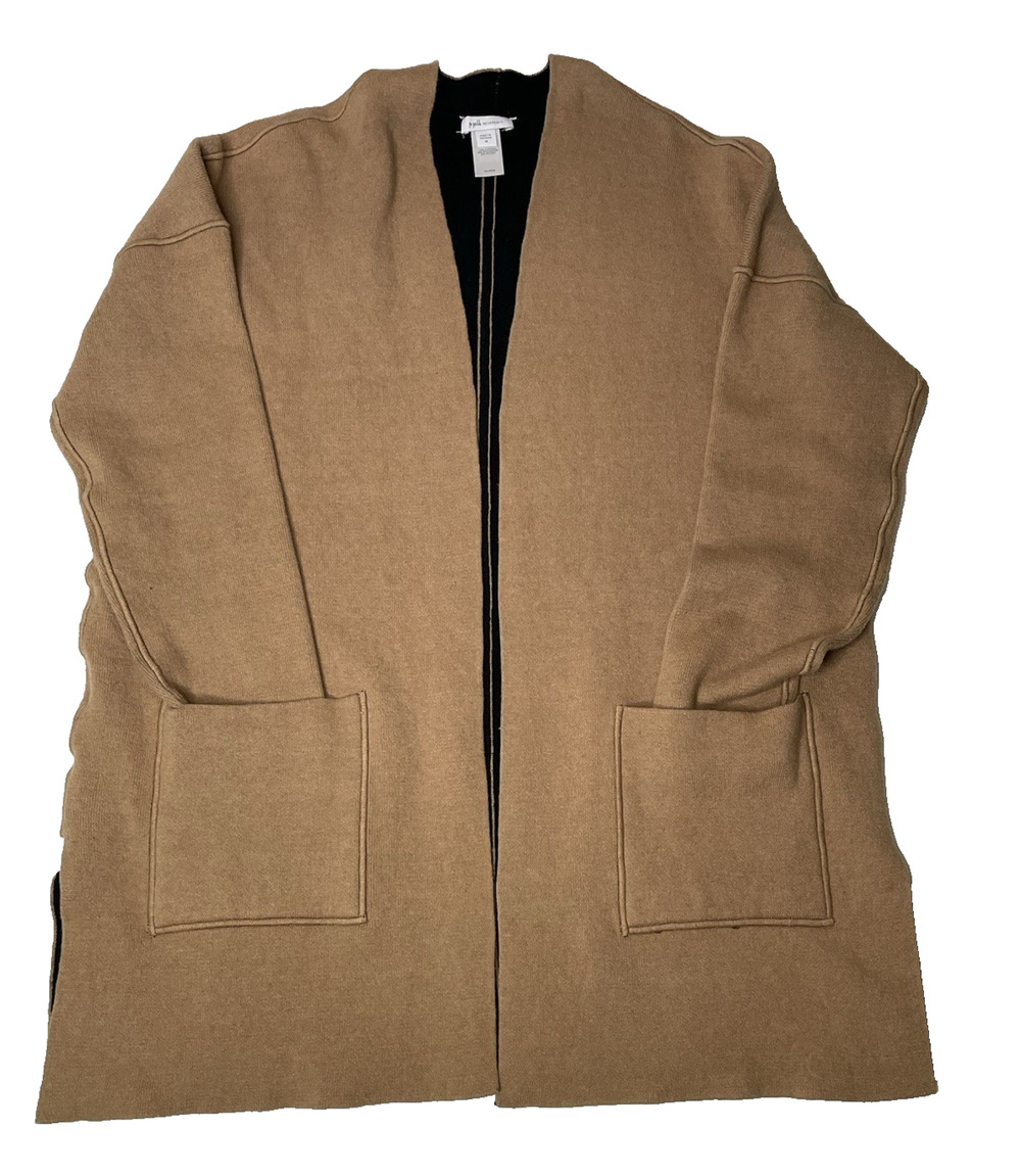 J. Jill Reversible Open Front Cardigan Jacket Tan Black Knit Pockets Women’s M
